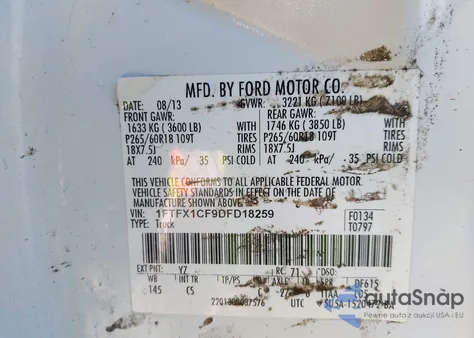 2013 Ford F-150 Stx z USA, uszkodzony, nr VIN 1FTFX1CF9DFD18259